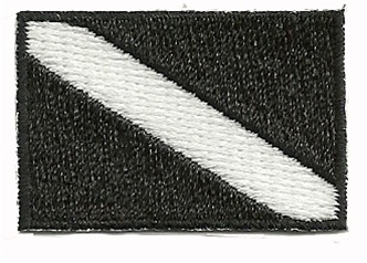 A black and white embroidered scuba flag patch